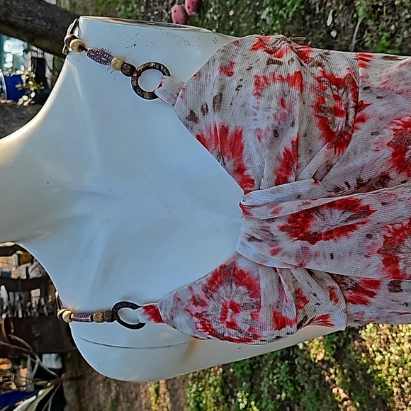 LaBelle Batik Tie Dye style beaded strap short dress size Sm polyester side zip - Picture 2 of 9